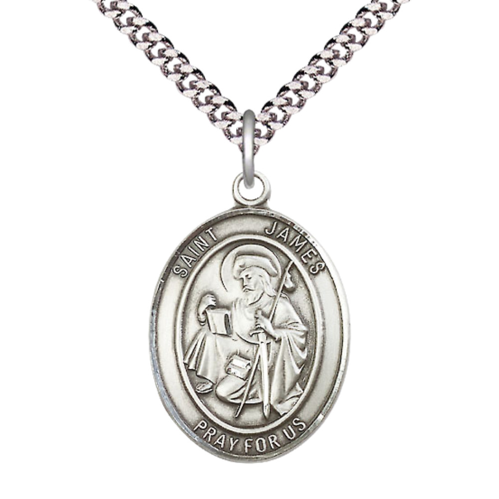 Pewter Saint James the Greater Oval Medal Pendant Necklace 24\