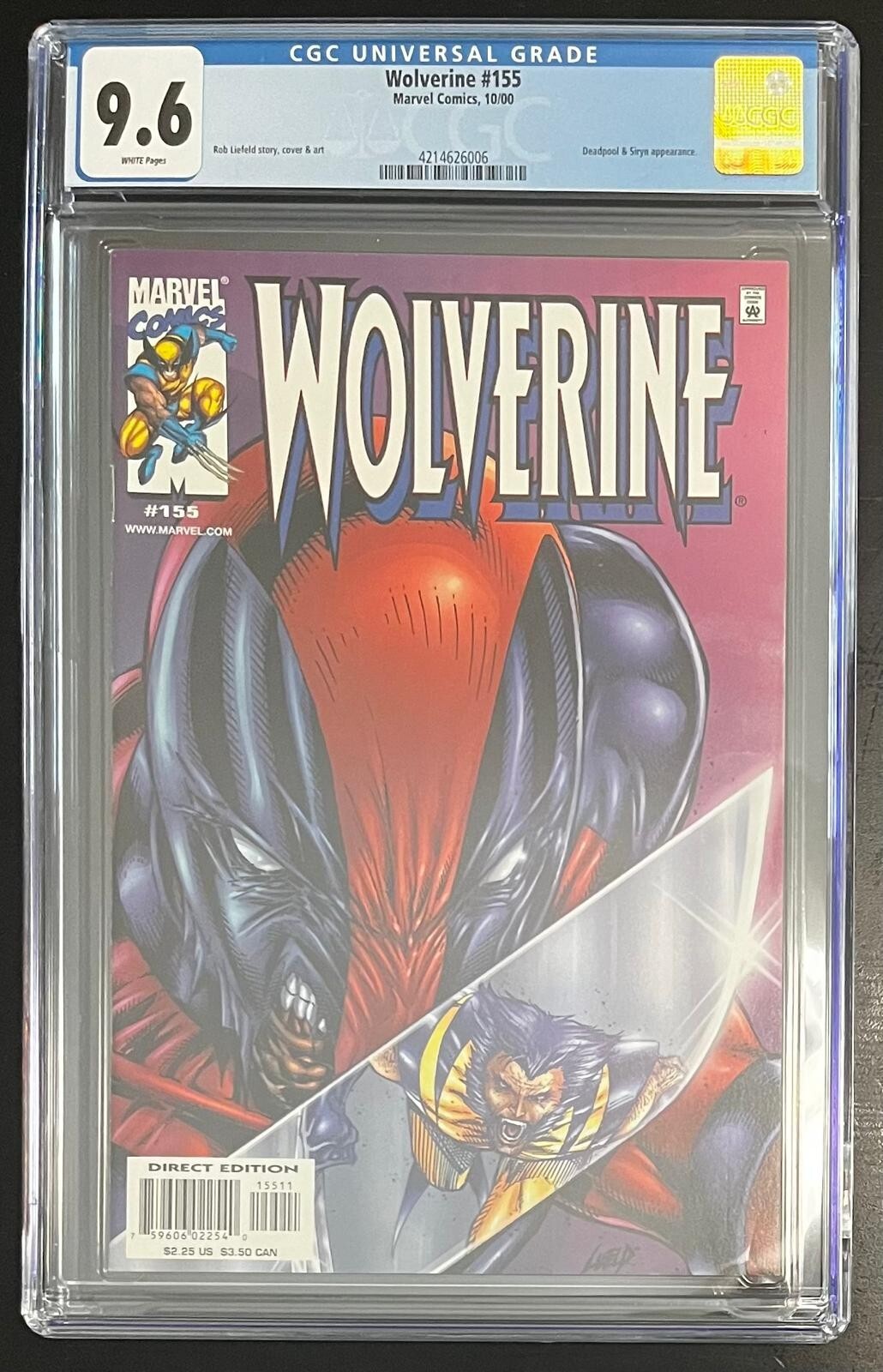 WOLVERINE #155 (Marvel, October 2000) CGC 9.6 White Pages - Rob Liefeld Deadpool