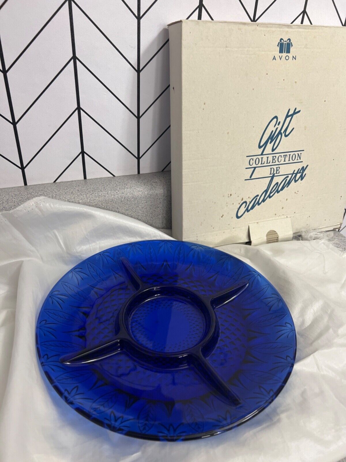 Vintage Royal Sapphire Cobalt Blue Divided Serving Platter Dish NIB