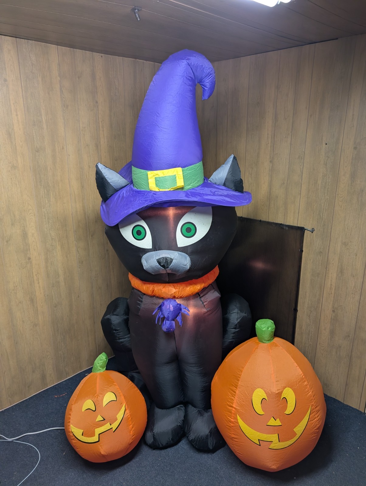 Vintage Gemmy Cat & Jack O Lanterns Pumpkins Inflatable Halloween Airblown 7 Ft
