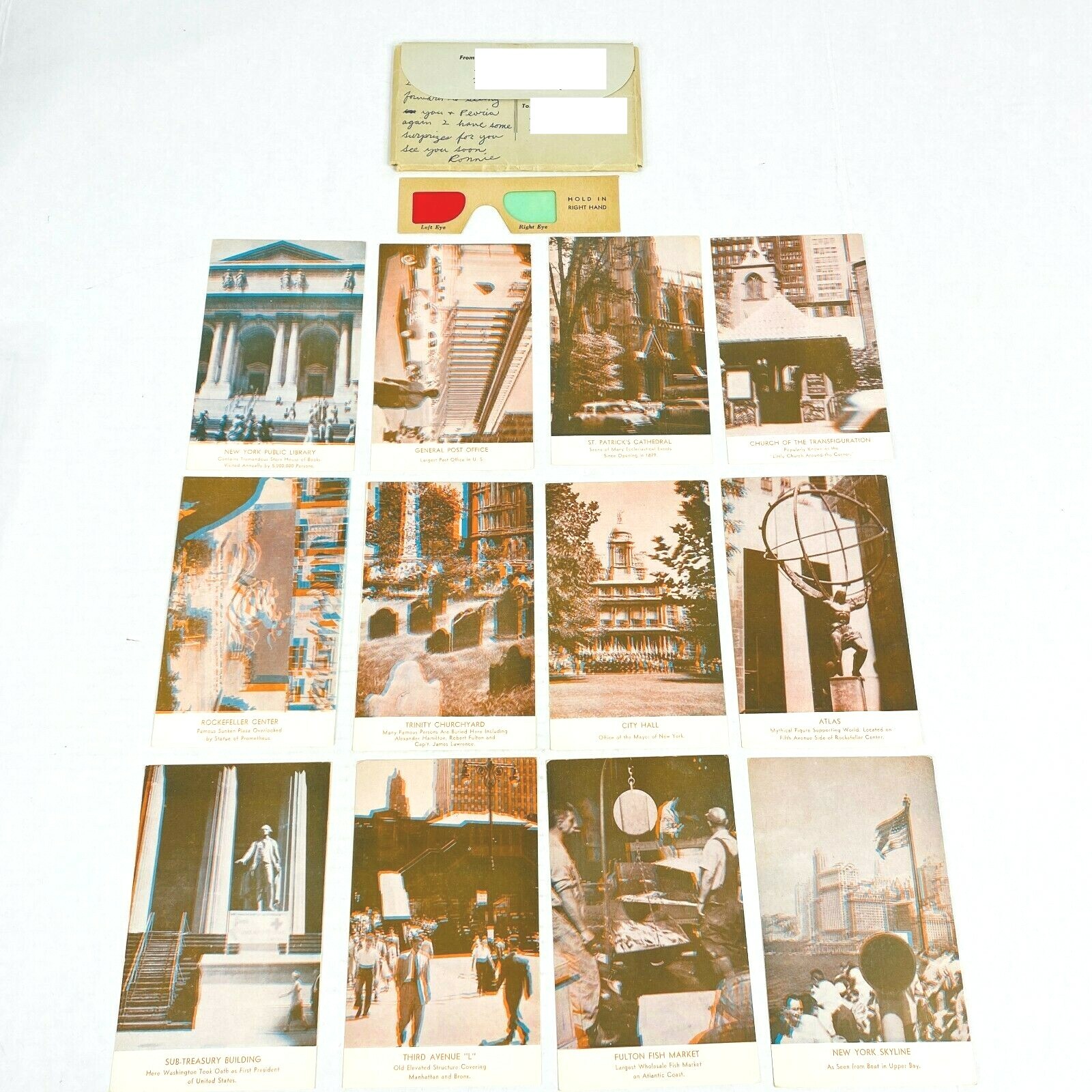Vintage 1930s 3-D 12 Postcard Set New York City Landmarks Rare Unique Collector