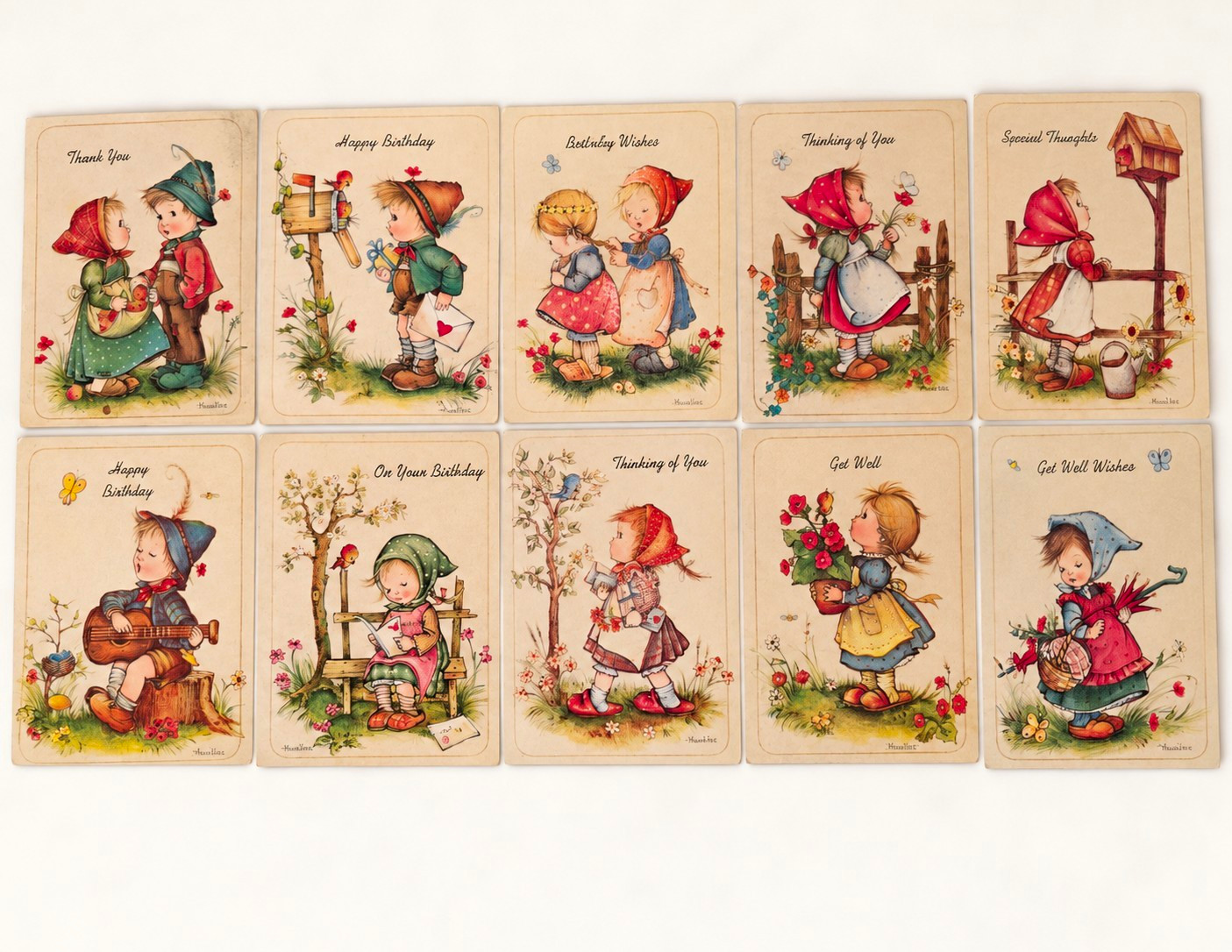 Vintage Lot of 10 Unused Greeting Cards w/ Envelopes Birthday Thank You Get Well