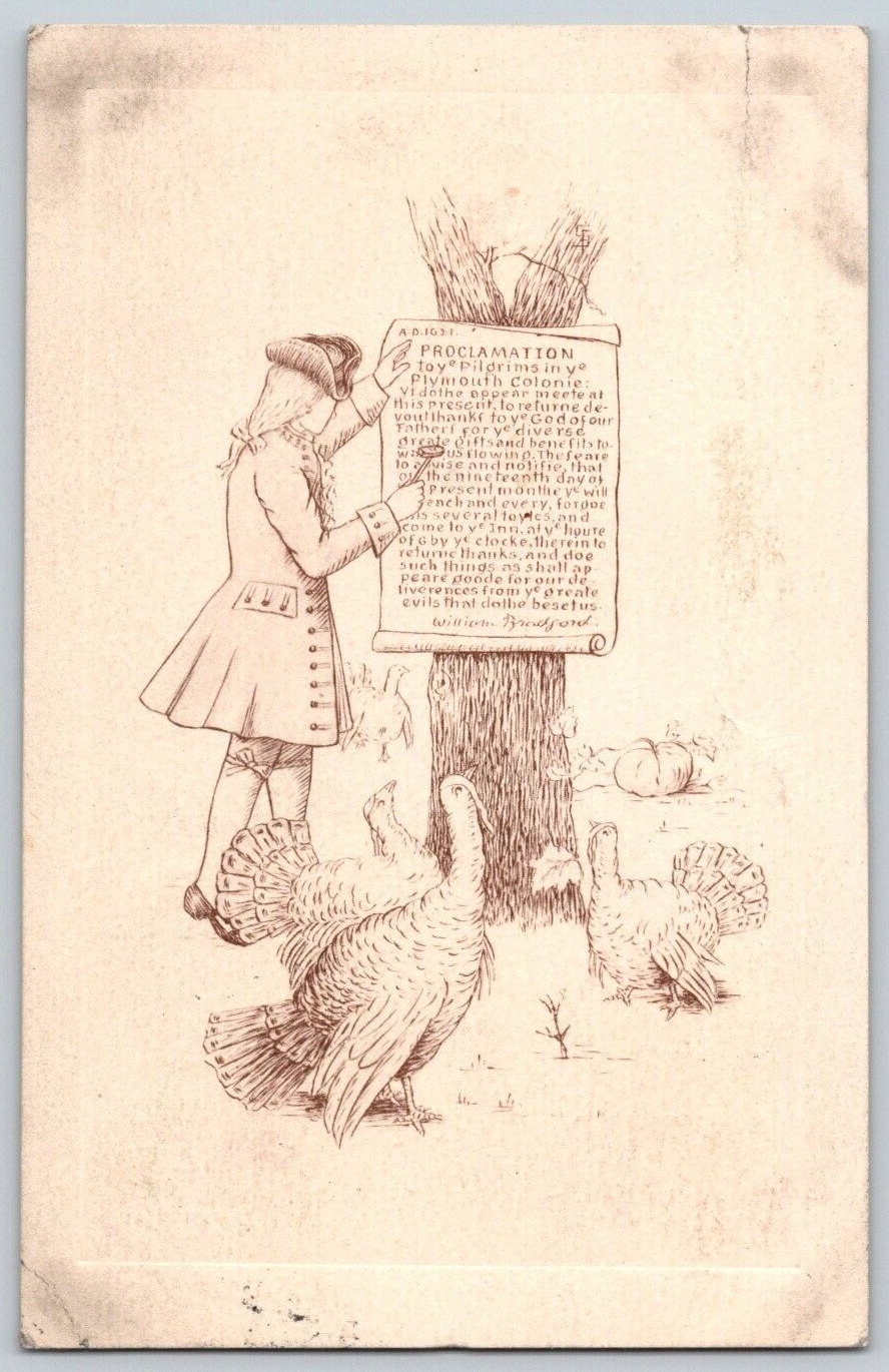 Rare Postcard~ William Bradford\'s Thanksgiving Proclamation~  Plymouth Colony