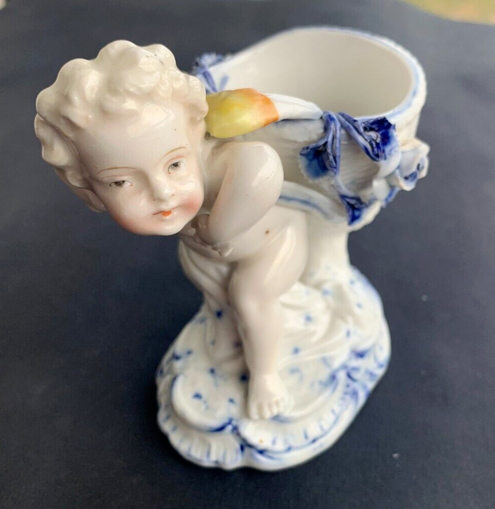 Antique Helena Wolfsohn Dresden Porcelain Cherub Basket Figurine AR Mark