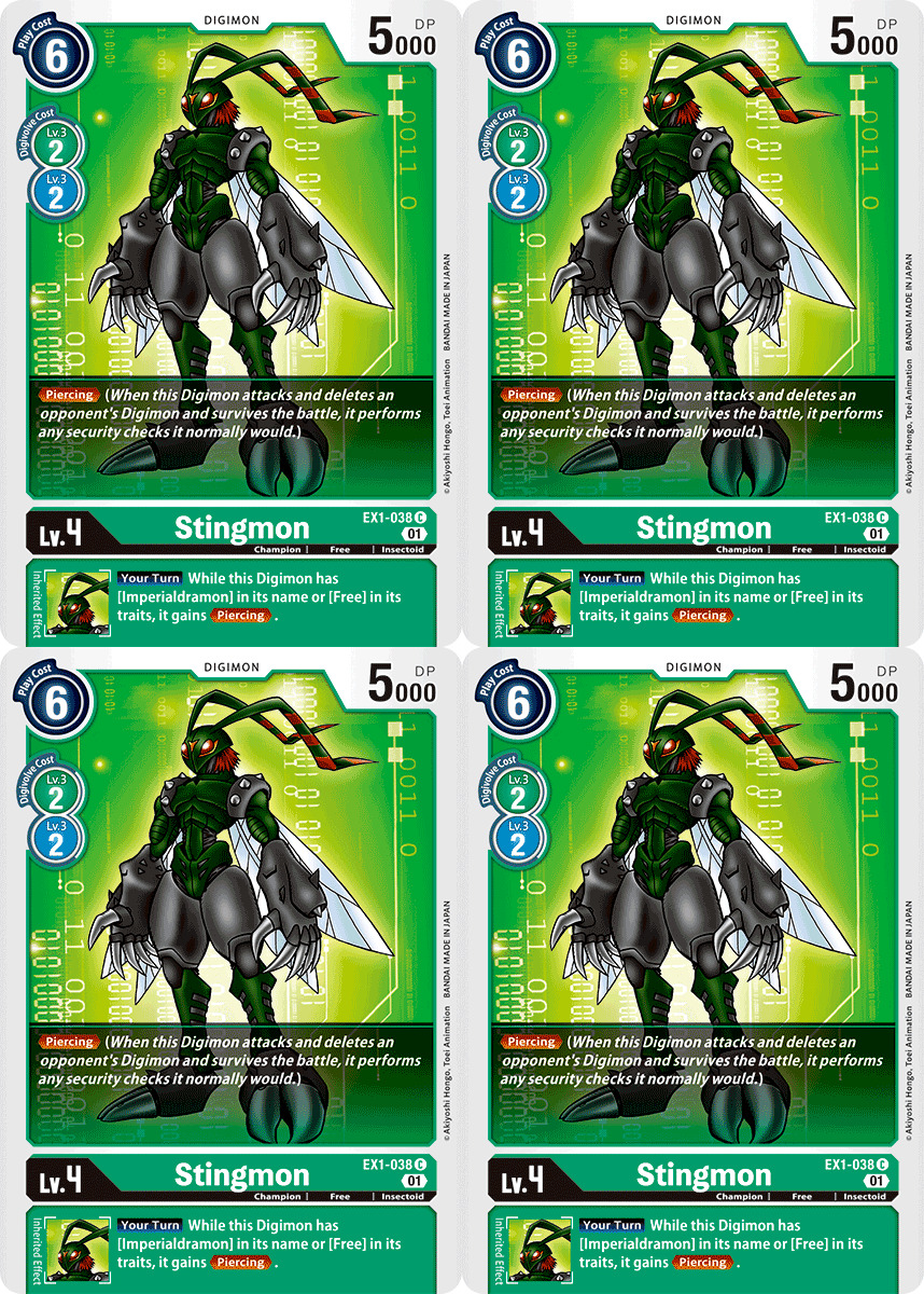 Digimon Card Game EX1-038 4x Stingmon Common Playset