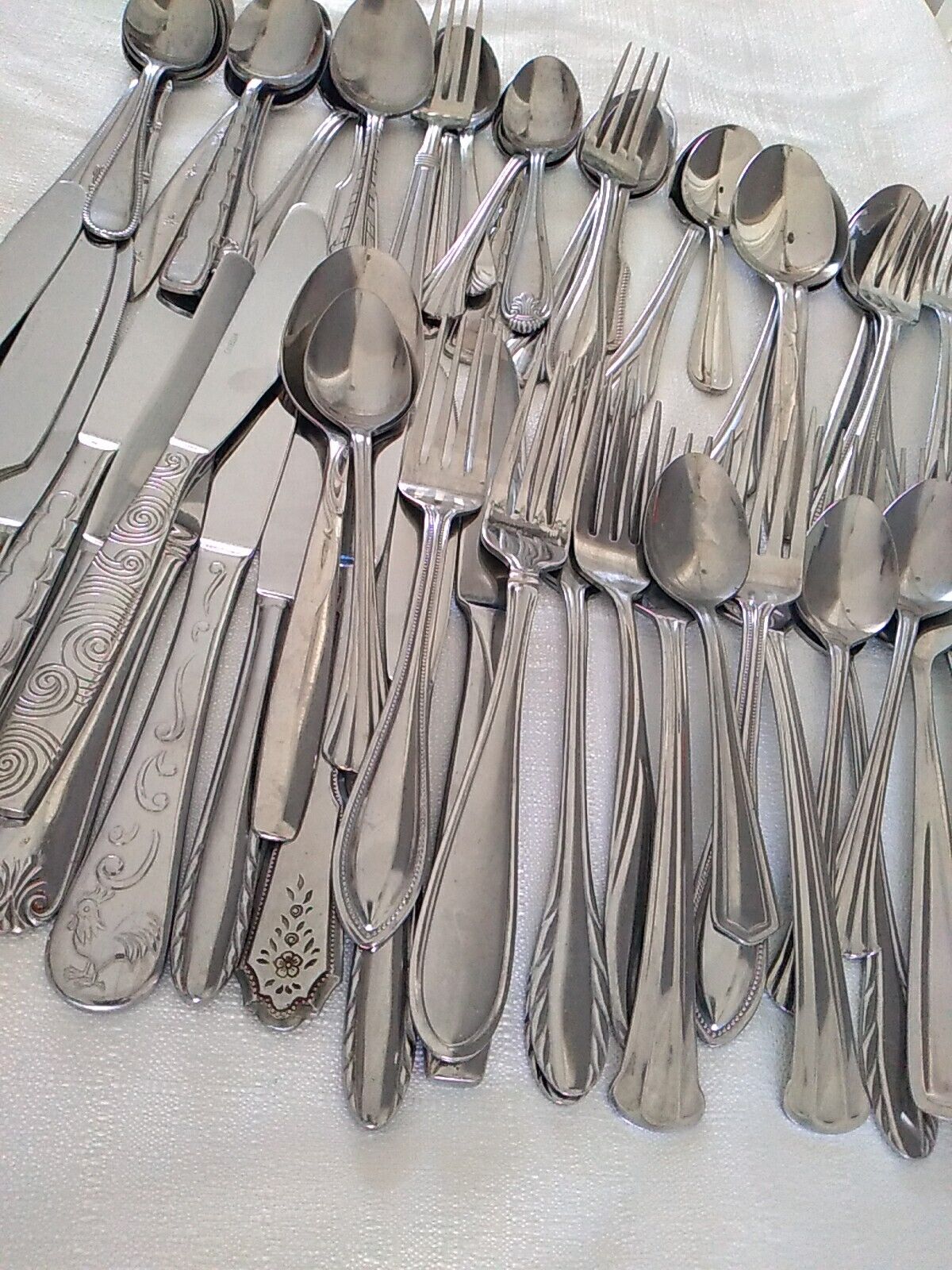 Flatware Floral Beaded Stainless Steel Mixed Lot Of 60 