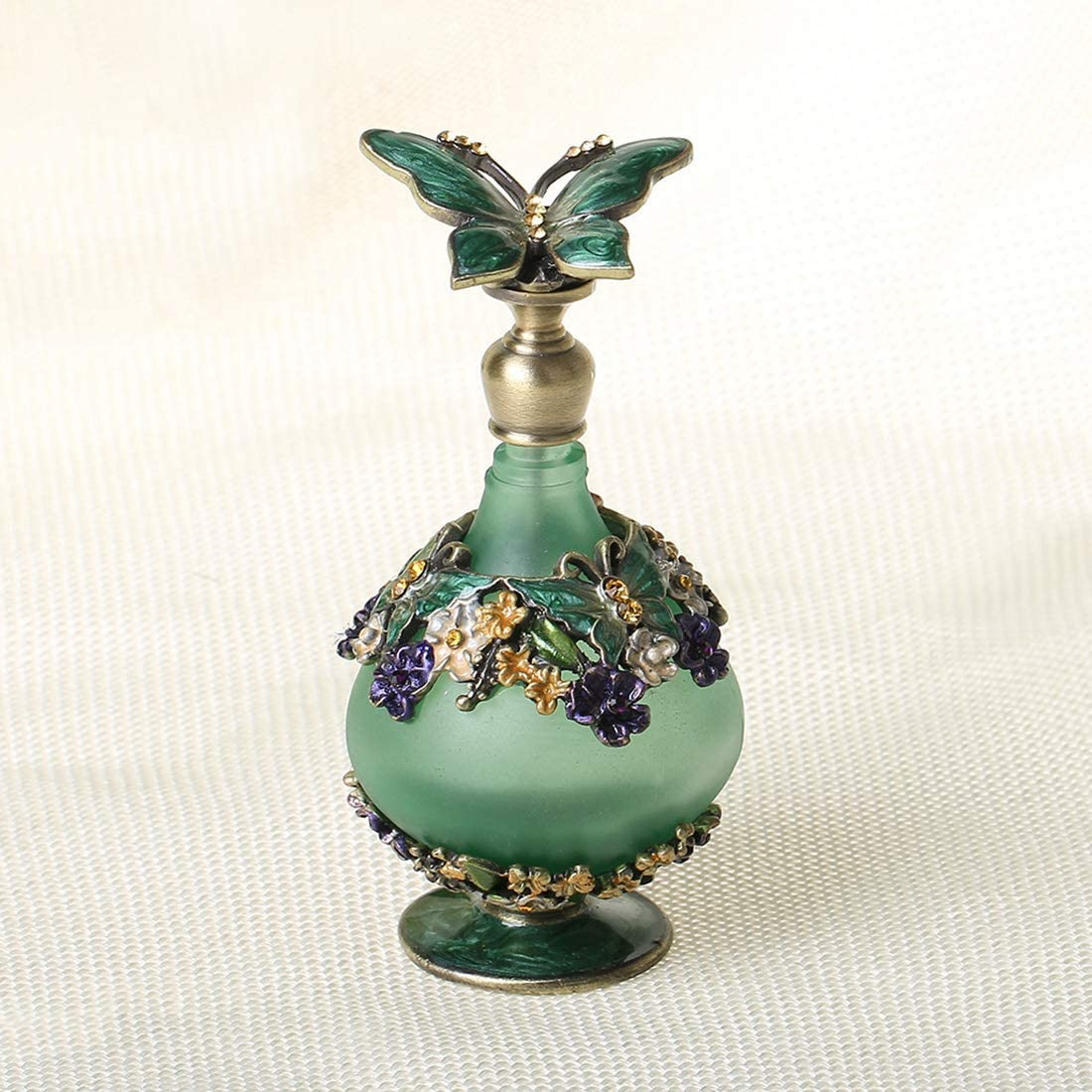 Retro crystal perfume bottle empty refillable butterfly flower decorative glass