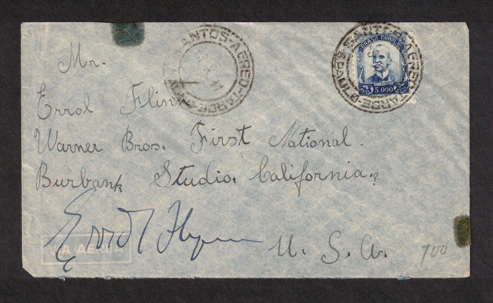 Errol Flynn Actor Original Signed Autograph Envelope The Adventures of Robinhood