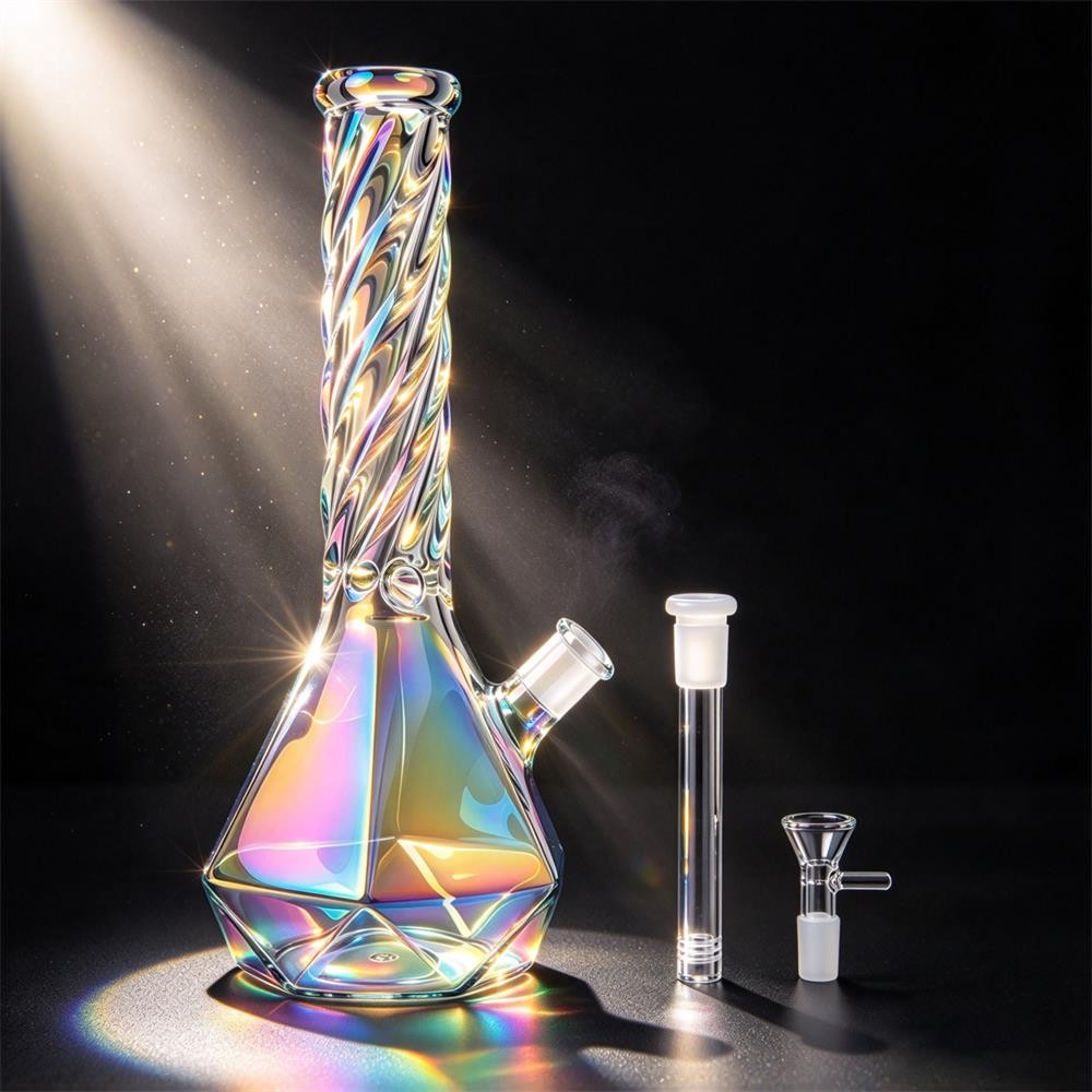 15 inch Iridescent Glass Bong Percolator Water Pipe Thick Smoking Hookah Beaker