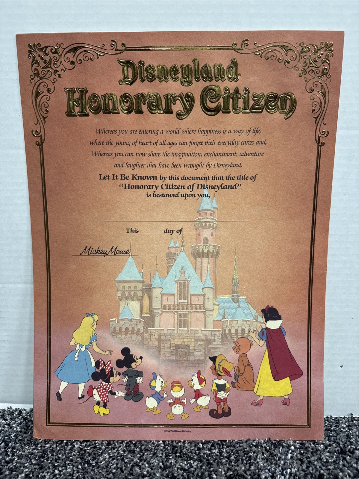 Vintage 1985 Disneyland Honorary Citizen Certificate Blank Vintage 1985 Disneyland Honorary Citizen Certificate Blank