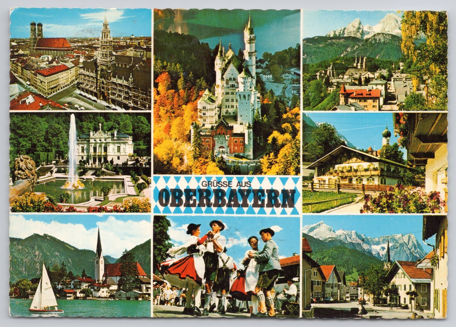 Grusse aus Oberbayern Germany Upper Bavaria Neuschwanstein Munich Postcard