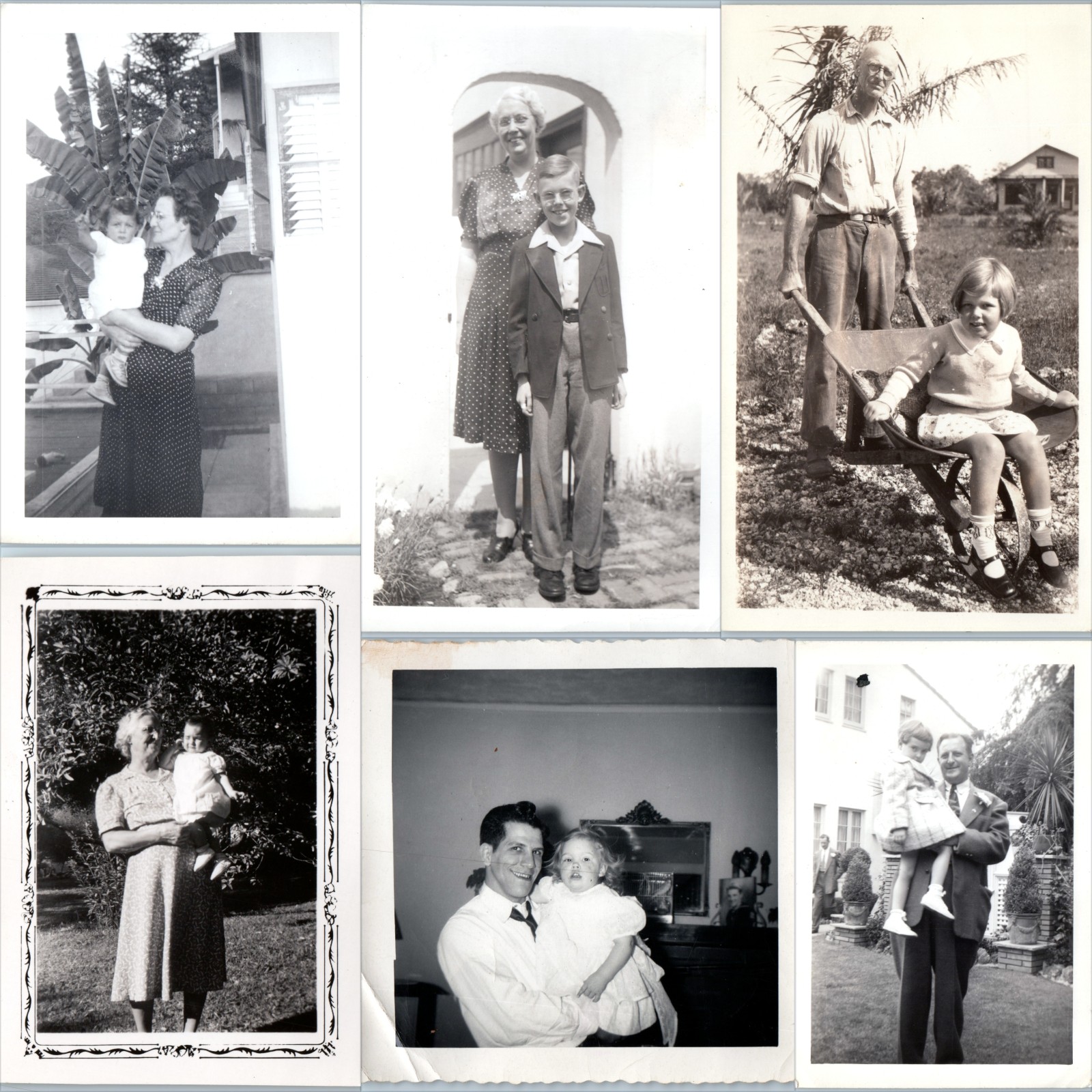 x6 LOT c1930s-1950s Parents Mothers Fathers Wheelbarrow Snapshot Photos Children