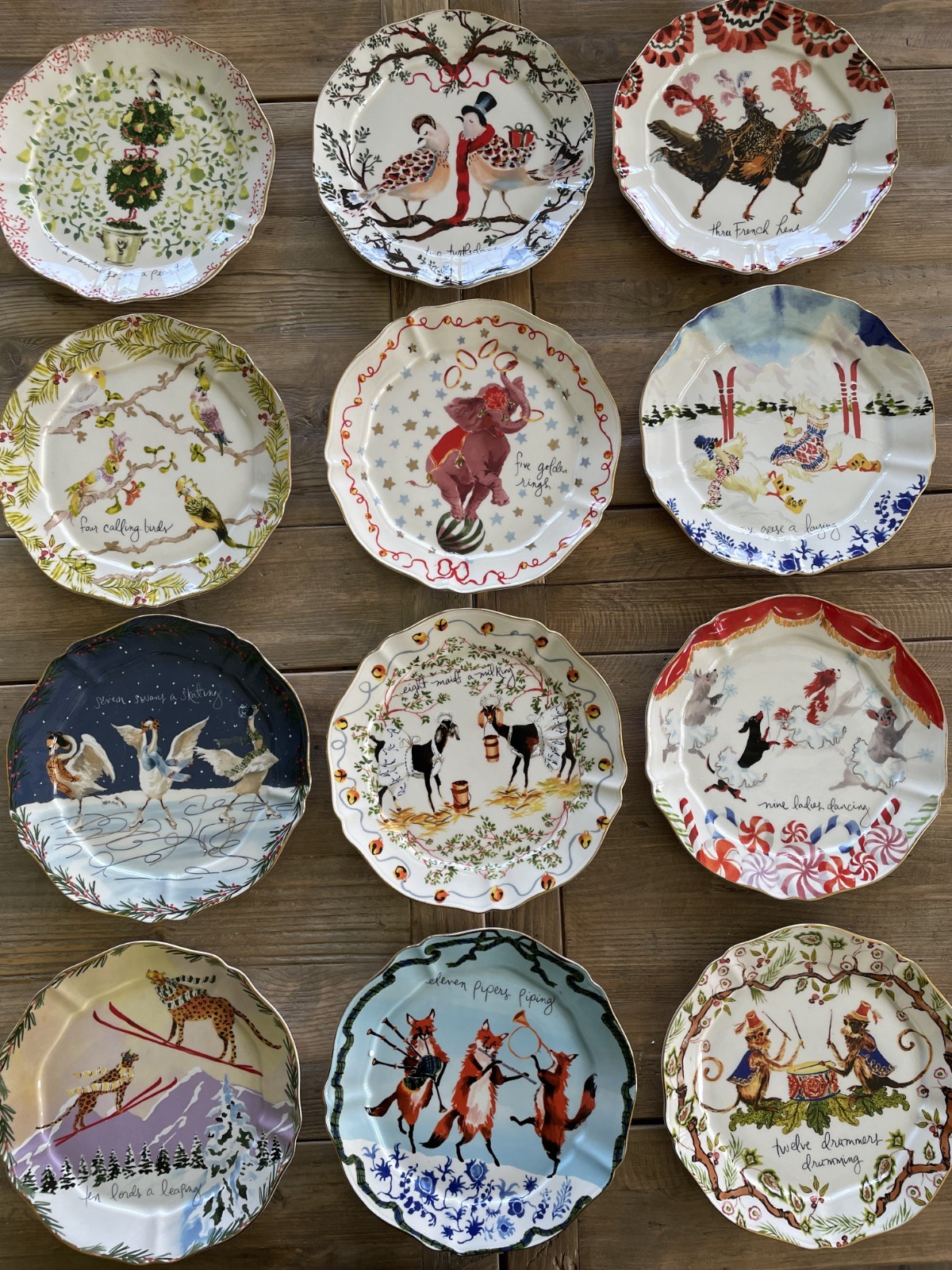 NEW Anthropologie 12 Days of Christmas Plates Complete Set 12 Inslee Fariss 2020
