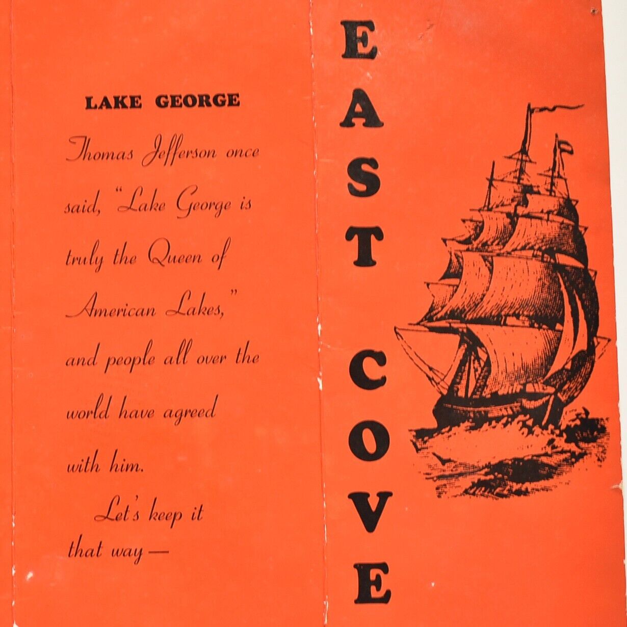 Vintage 1980s East Cove Restaurant Menu Lake George New York
