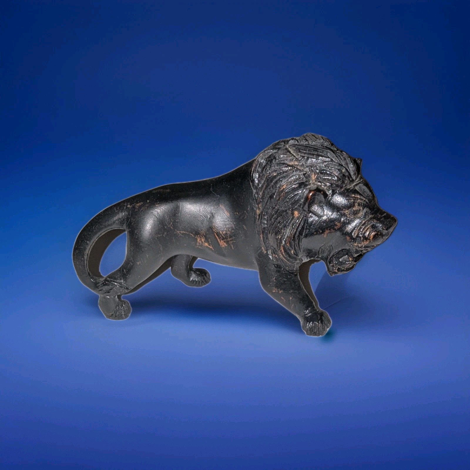 Vintage African Safari Hand Carved One Piece Ebony Wood Lion Mid 20th Century 