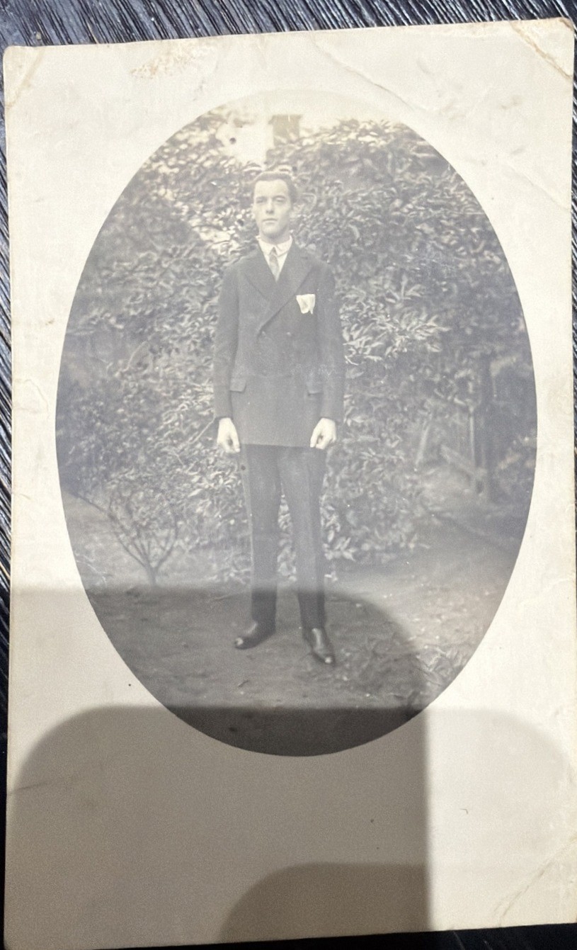 1927 Dated German RPPC Real Photo Postcard Young Man in Suit Portrait Inscribed 
