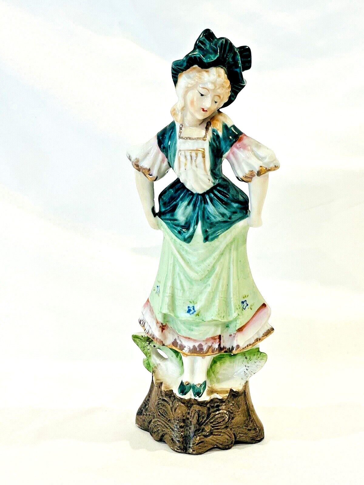 Vintage Colonial Lady Woman in Green Dress Figurine Japan