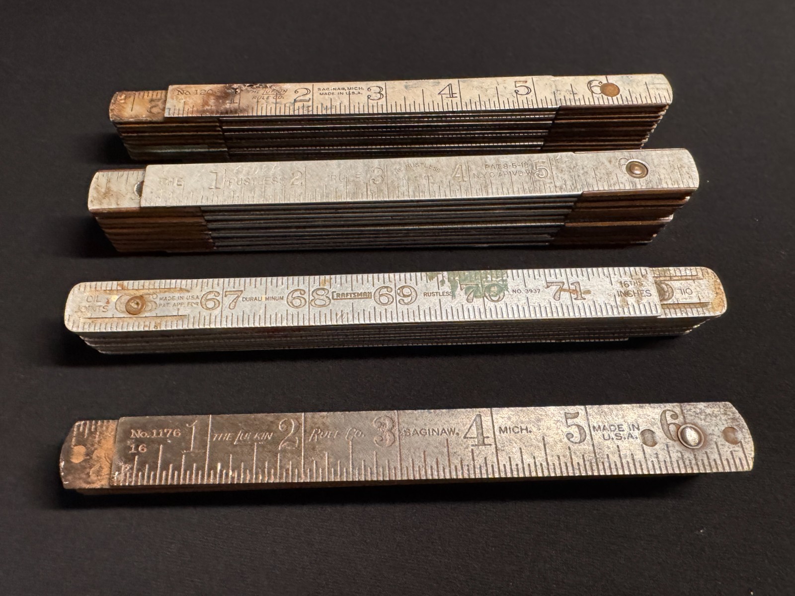 Lot of 4 Vintage Metal Folding Rulers 2 Lufkin, Craftsman Rustless Rule Free SH Lot of 4 Vintage Metal Folding Rulers 2 Lufkin, Craftsman Rustless Rule Free SH