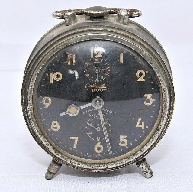 Vintage Kienzle alarm clock, black analog table alarm clock (needs repair)