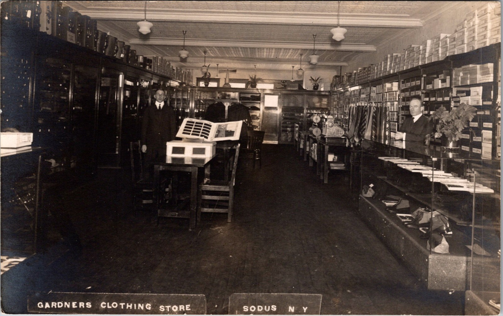RPPC Gardners Clothing Store Interior Sodus New York Postcard Two Employees