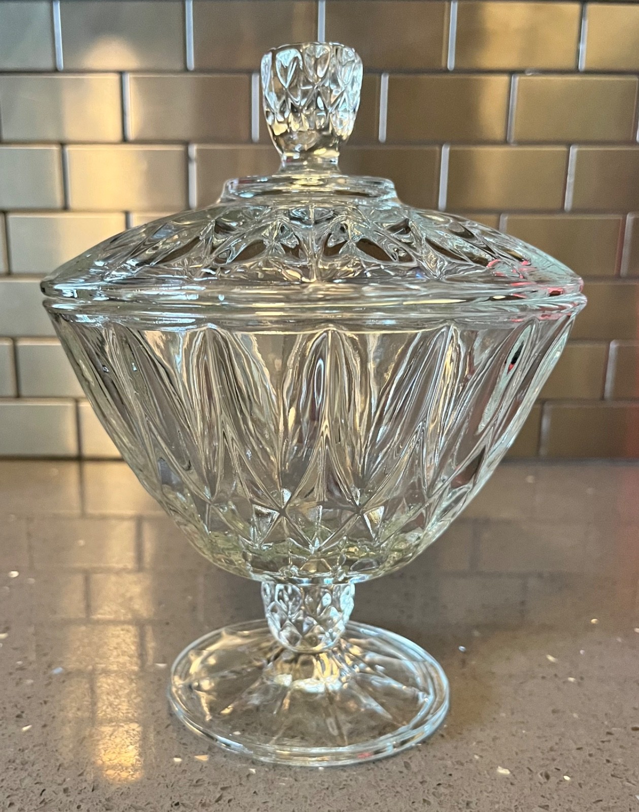 Vintage Lidded Compote Dish Pressed Clear Glass Candy Nuts 8”