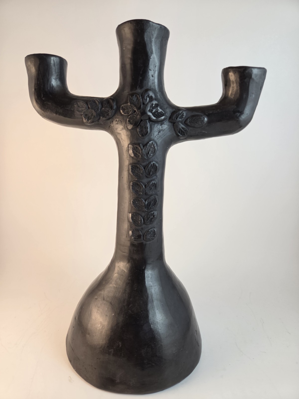 Lovely Vintage Oaxaca Barro Negro Mexican Pottery Candelabra possibly Doña Rosa