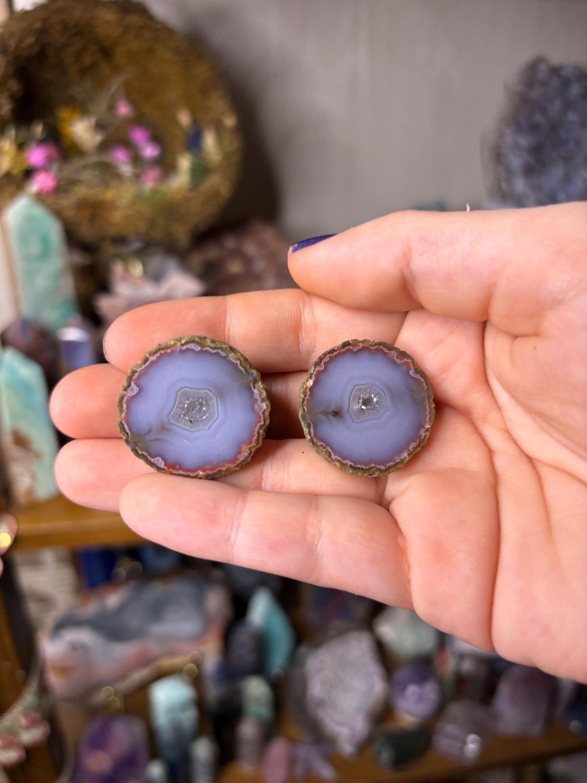 Zhanguo Agate Pair with Druzy Center | Warring States Specimen