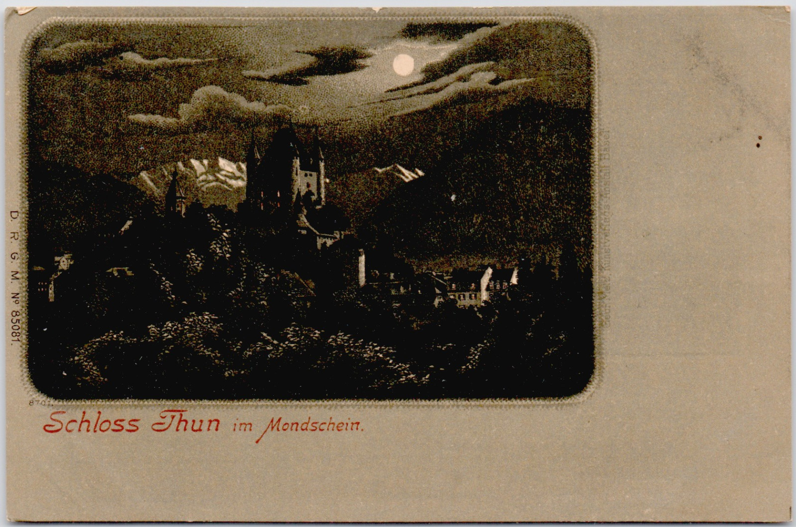 Switzerland Thun 1910 Schloss Thun Mondschein Moonlight Castle Schweiz Postcard
