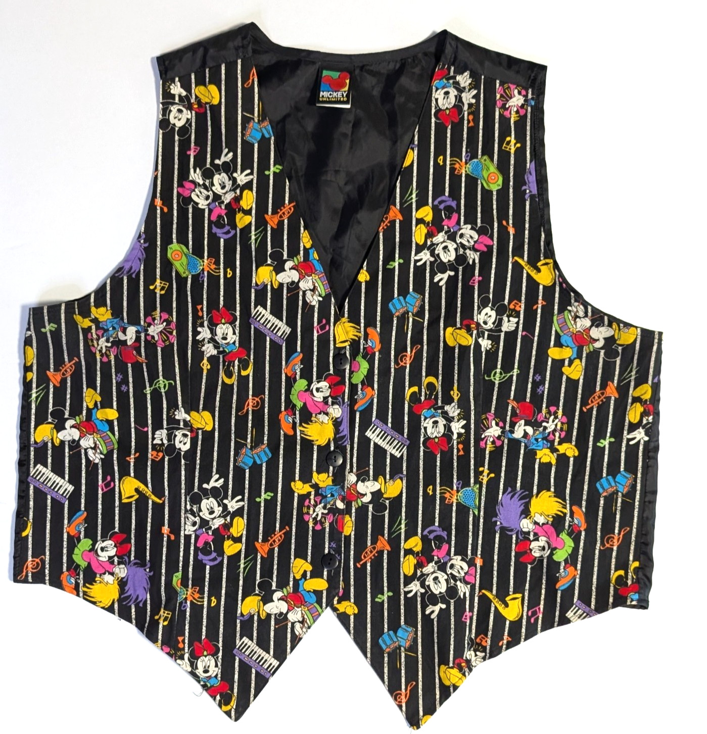 Vtg 90s Disney Mickey Unlimited Vest Size 1X Music Black Stripe Minnie Costume