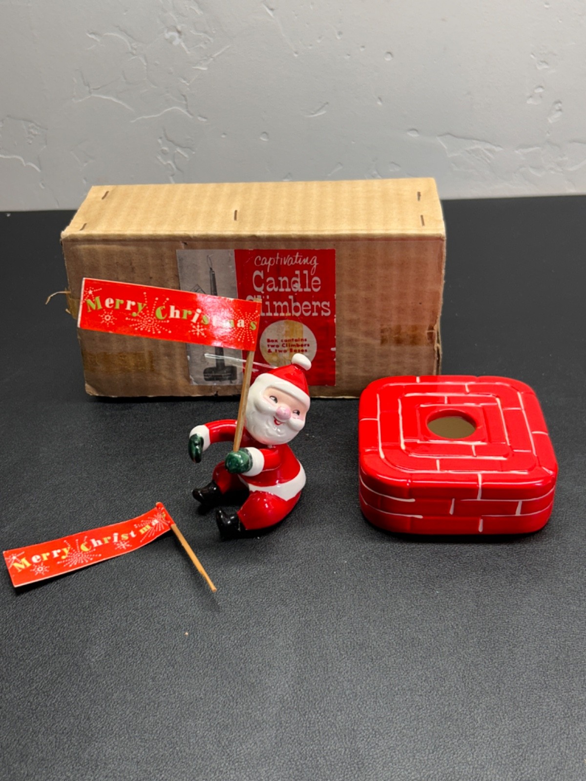 VTG 1958 HOLT HOWARD Santa CANDLE HUGGER Climber Chimney Brick Base Christmas S3