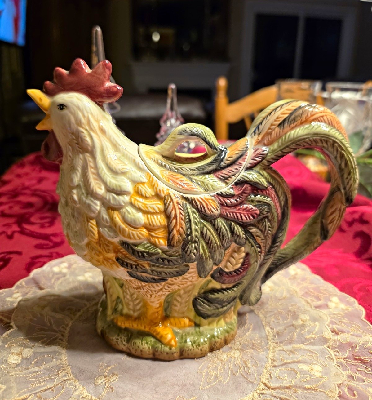 Vintage Rooster Tea Pot Glazed Ceramic Farmhouse Home Decor ( Read ) Country