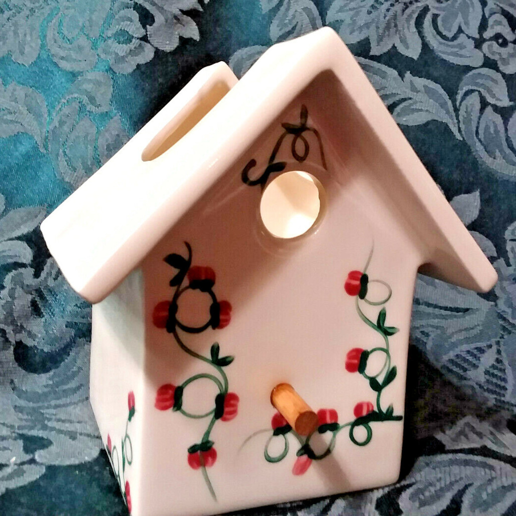 HOMCO Home Interiors Ceramic Red Rose Vine Birdhouse/Planter/New Old Stock HOMCO Home Interiors Ceramic Red Rose Vine Birdhouse/Planter/New Old Stock