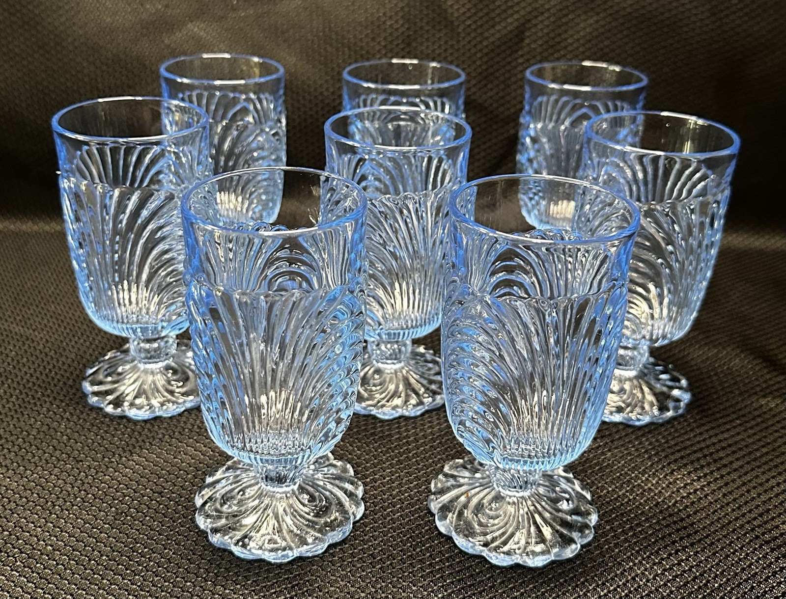 Cambridge Caprice Moonlight Blue Footed Pressed Glass Juice Glasses Set Of 8 Vtg