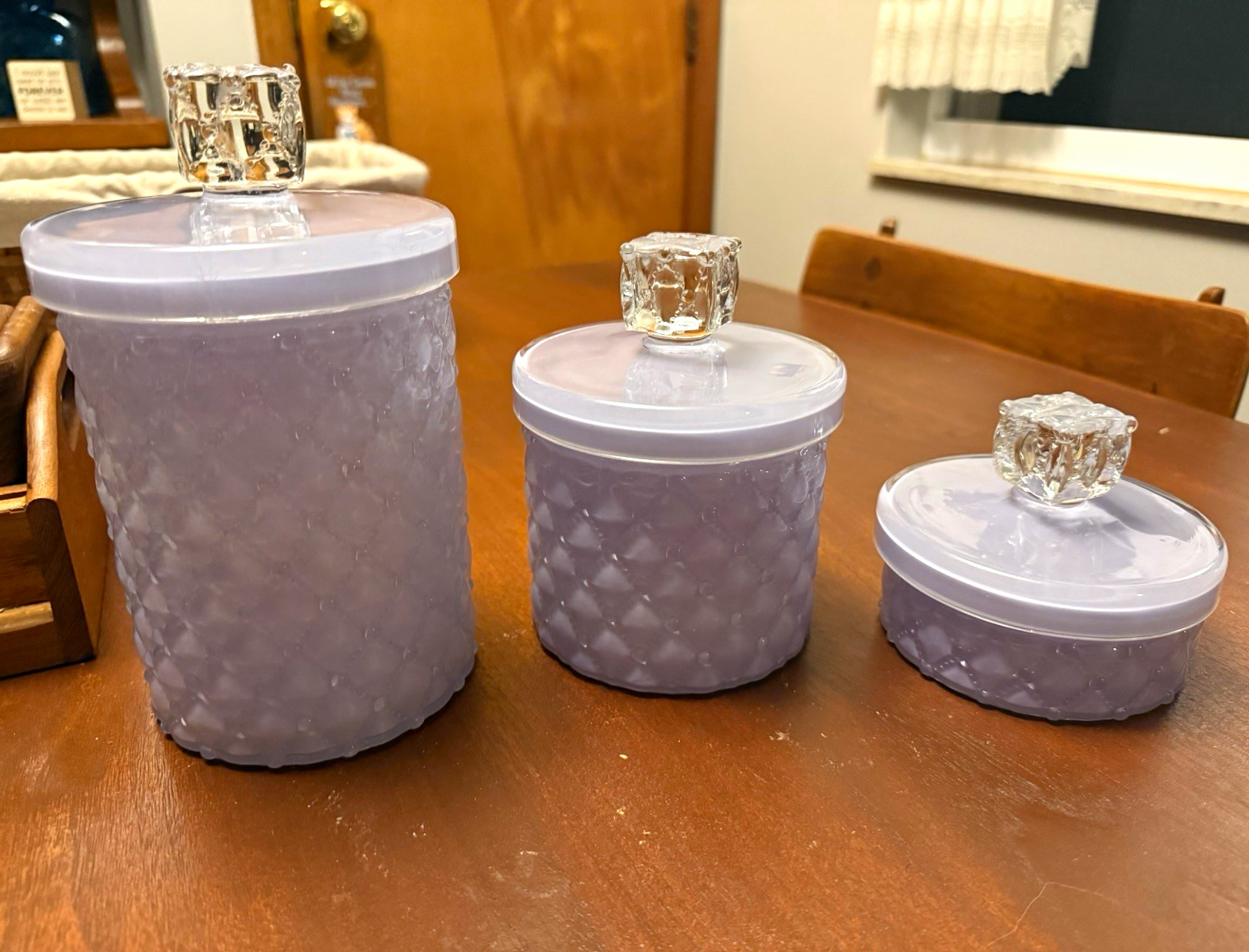 L.E. Smith quilted canisters- Lilac/lavender