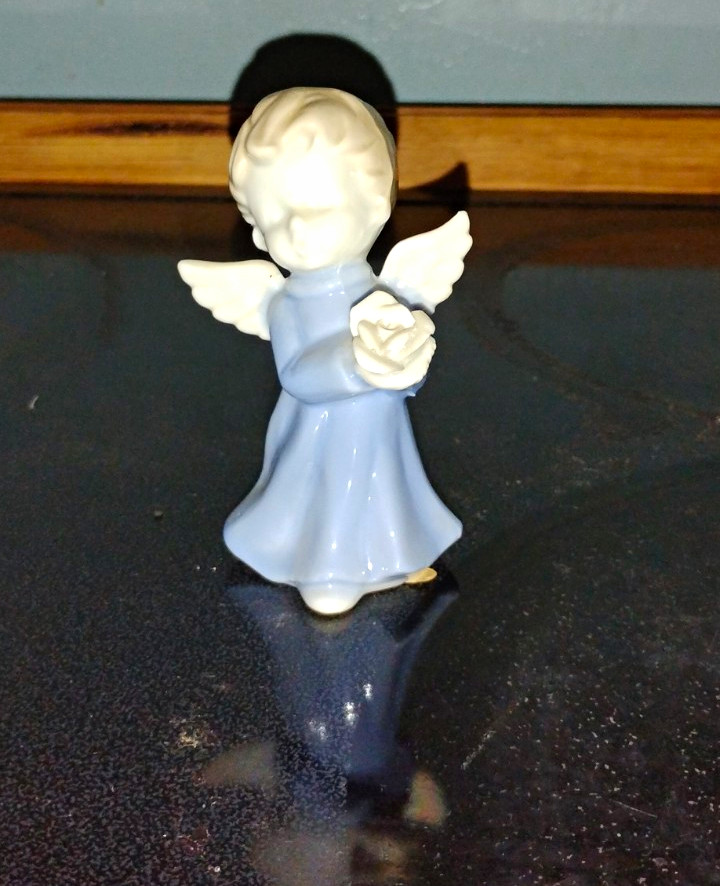 Small White/Blue Ceramic Angel Figurine, Kids Dept, 3D Effect, Any Room Decor