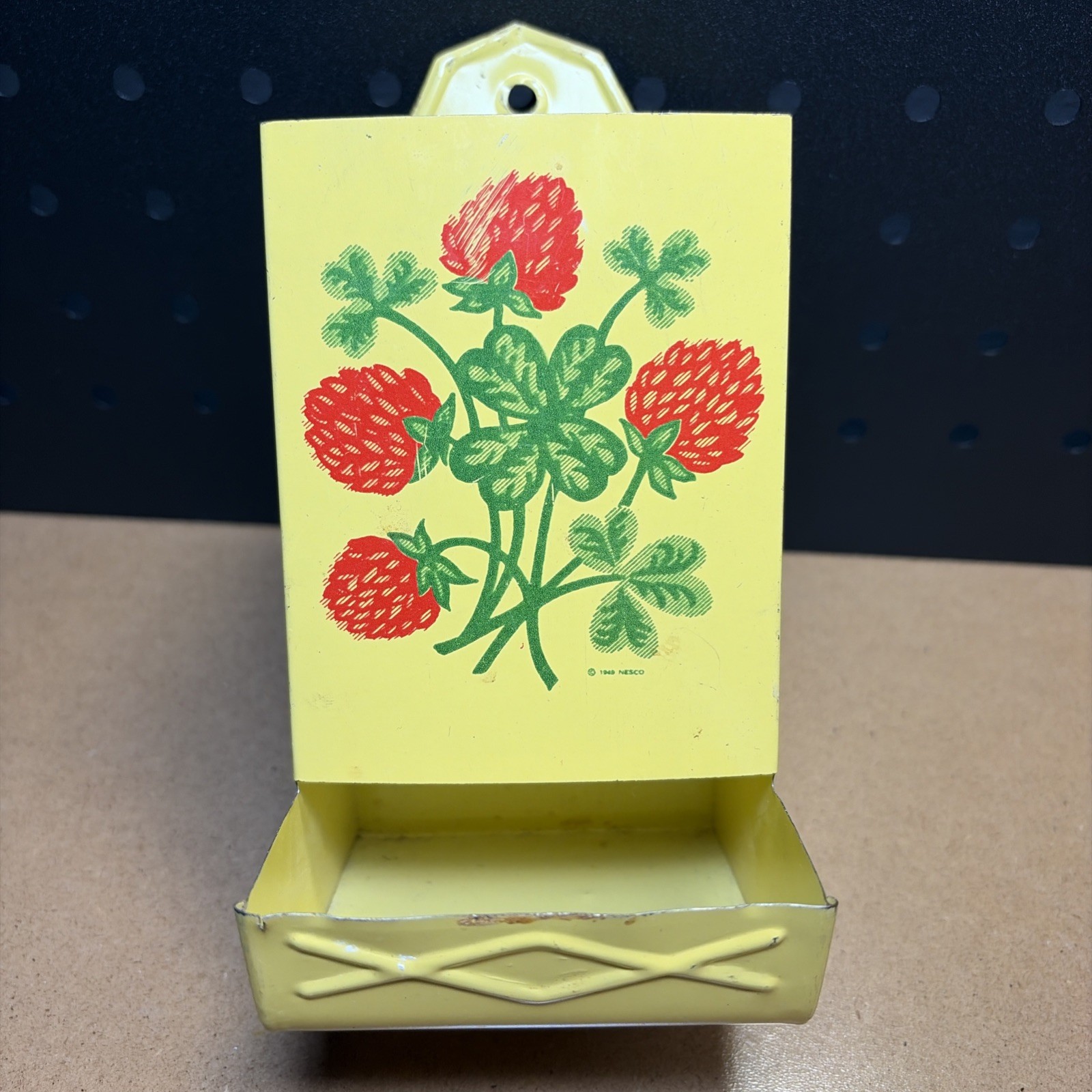 Vintage 1949 Nesco Match Holder Wall Mount Dispenser Hand Painted Cottagecore
