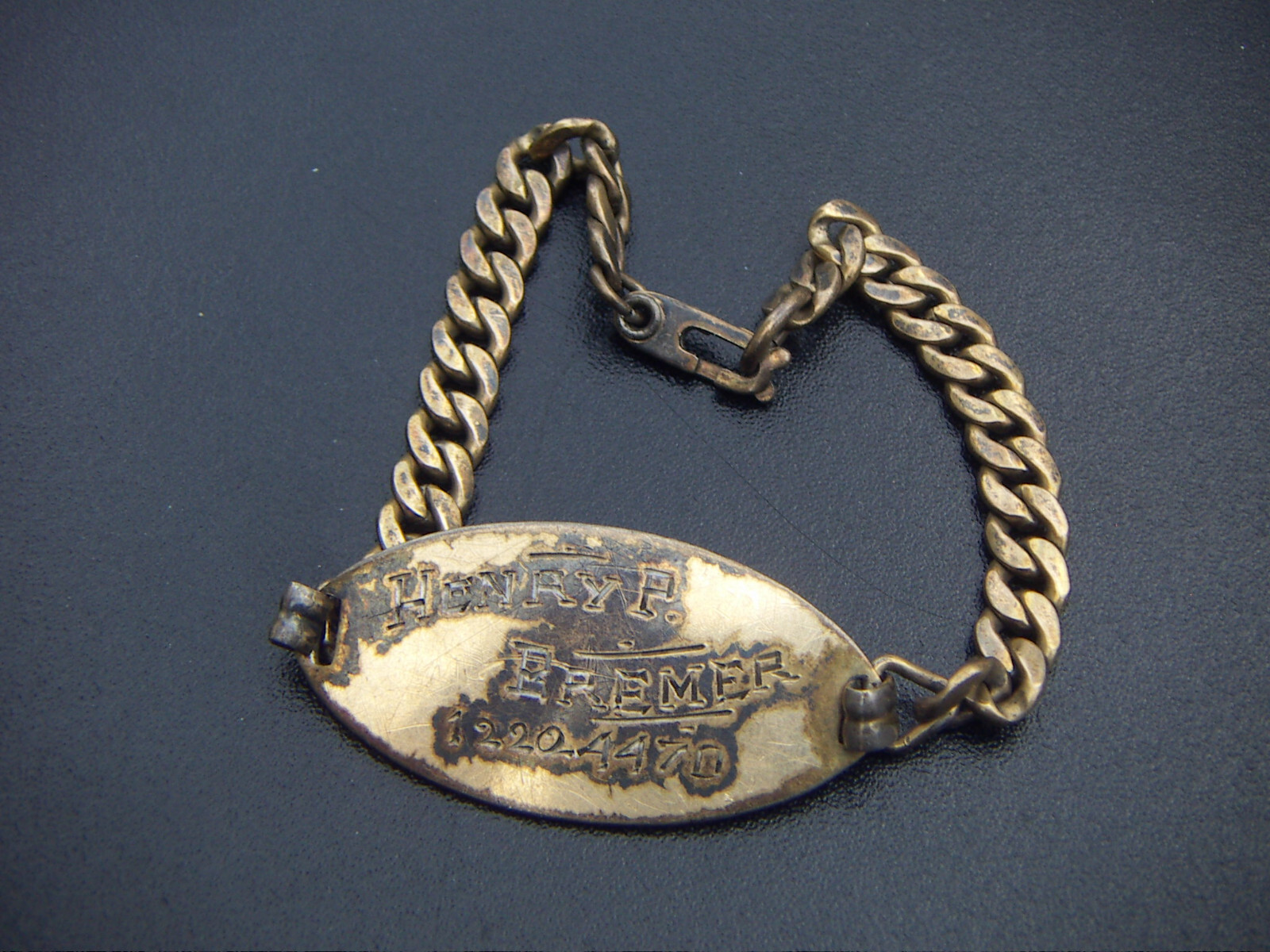 WWII US MILITARY ID TAG BARECELET 1/20 12K ON STERLING SILVER 8” NAMED NUMBERED