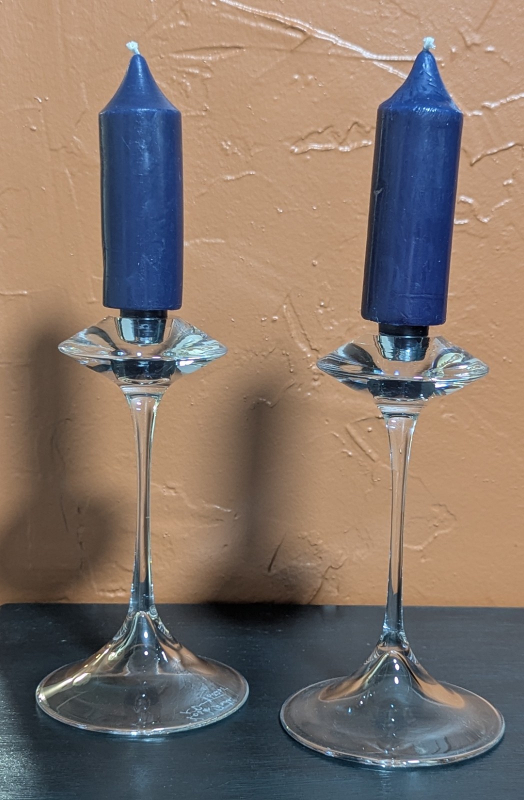 Kosta Boda Fanfare Crystal Candlesticks Set of 2 Signed & No. Kjell Engman 68205