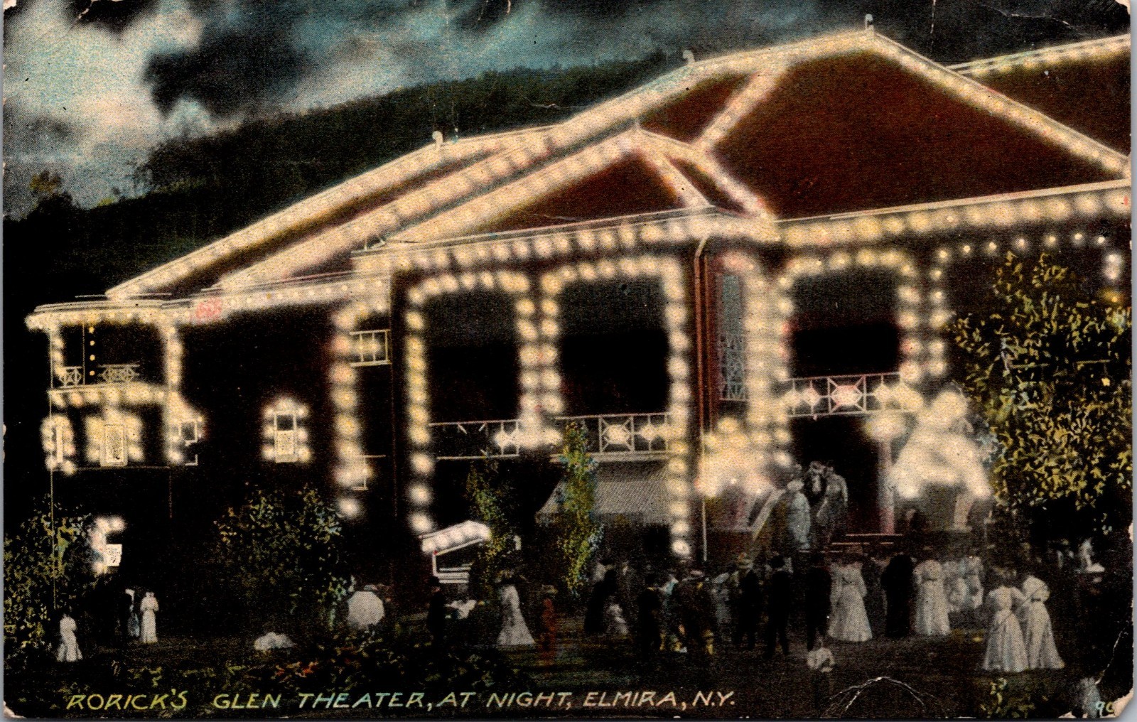 Rorick\'s Glen Theater at Night Elmira New York Postcard c1912