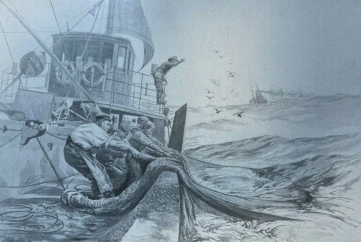 1902 Sailing on a North Sea Smack illustrated