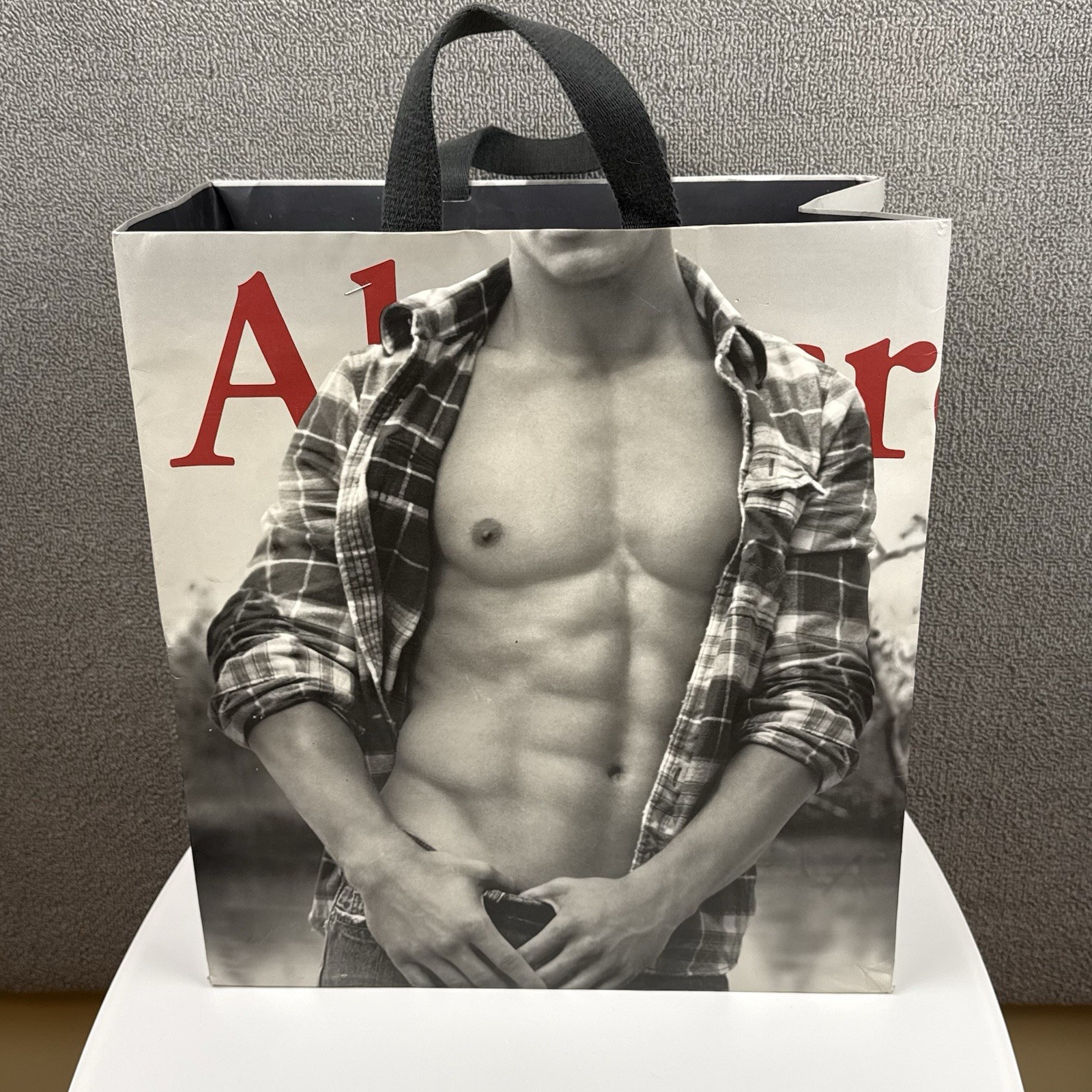 Y2K Abercrombie & Fitch Paper Shopping Bag Shirtless Male Model Large 15x14 VTG
