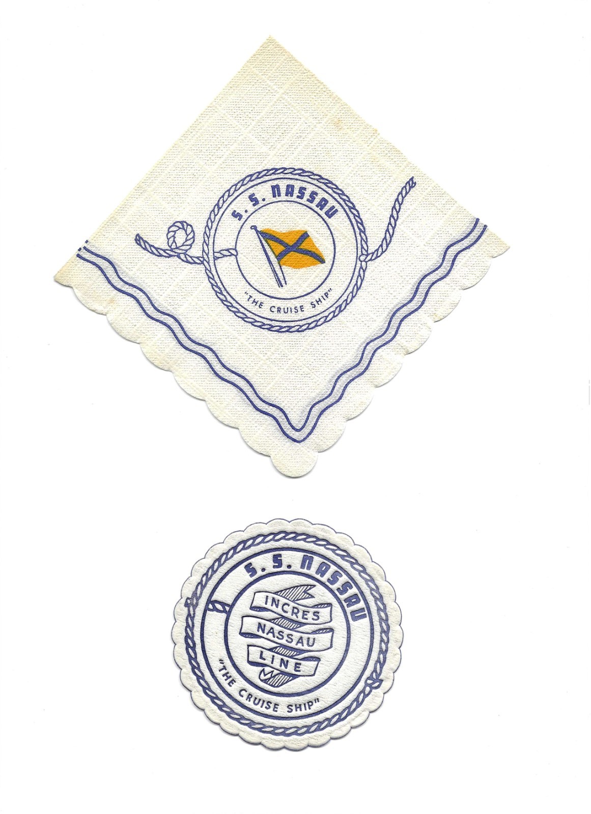 Vintage Incres Nassau Line SS Nassau Cruise Ship Cocktail Napkin Coaster D-104