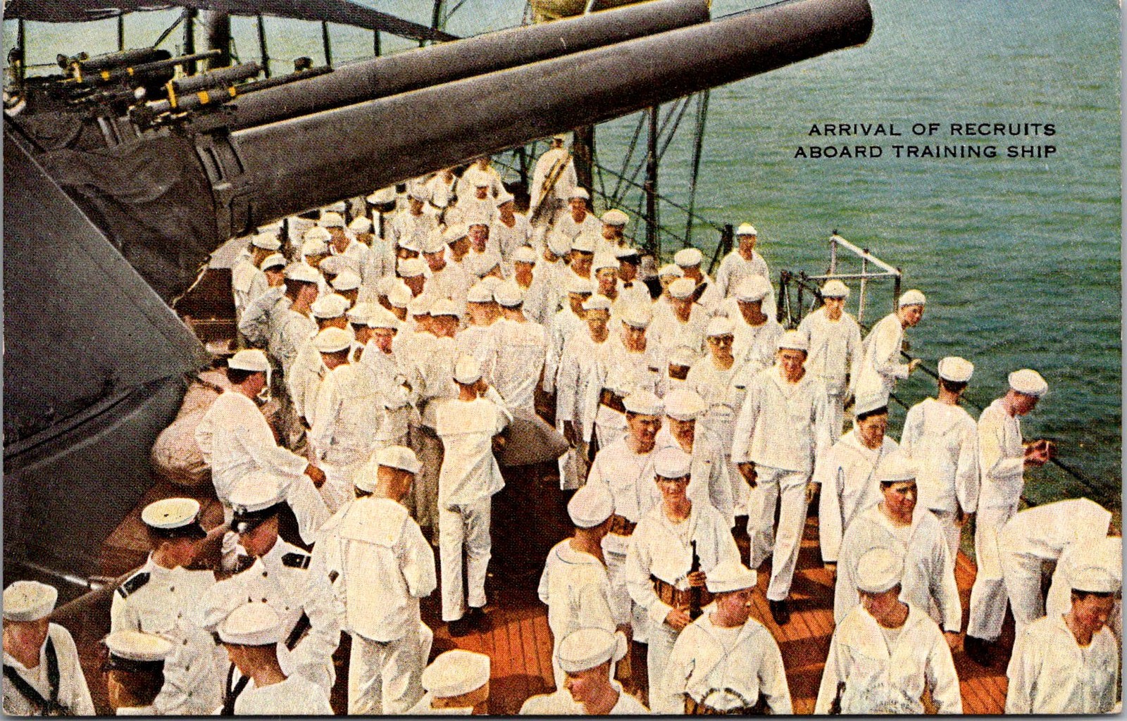 Arrival of Recruits Aboard Training Ship Navy Vintage Postcard 4P23-27 Arrival of Recruits Aboard Training Ship Navy Vintage Postcard 4P23-27