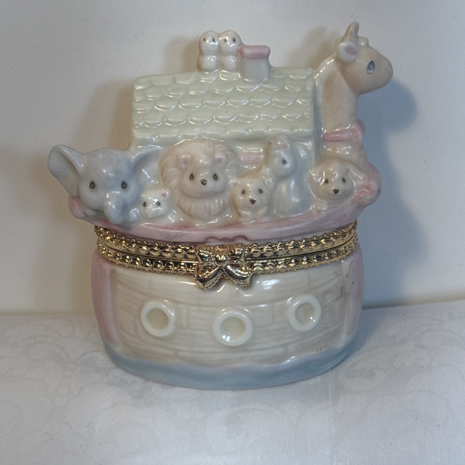 Vintage Noahs Ark Enesco 1997 Precious Moments Hinged Box Trinket Box