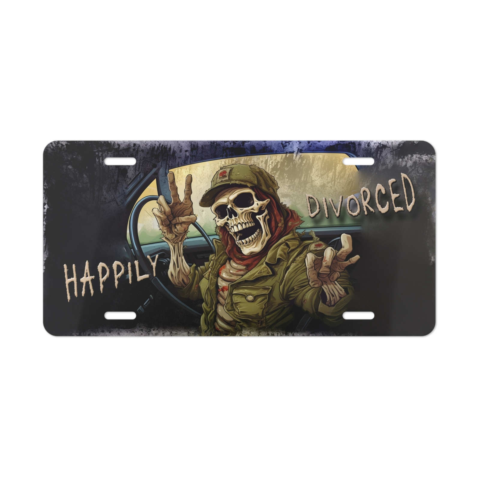 Metal Car License Plate Skull Happily Divorced. New beginning, Divorced Dad Gift