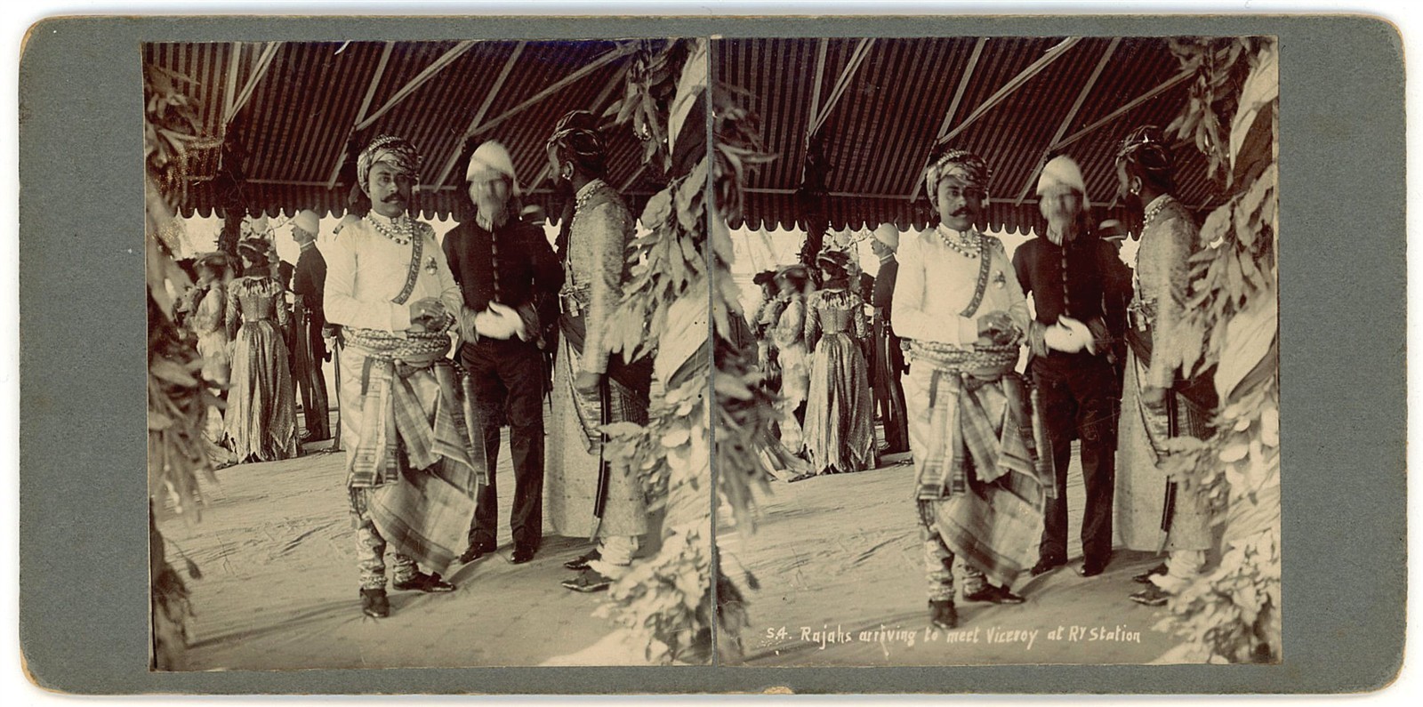 INDIA STEREOVIEW - Delhi Durbar - Rajahs at Railroad Station - H Hands & Co