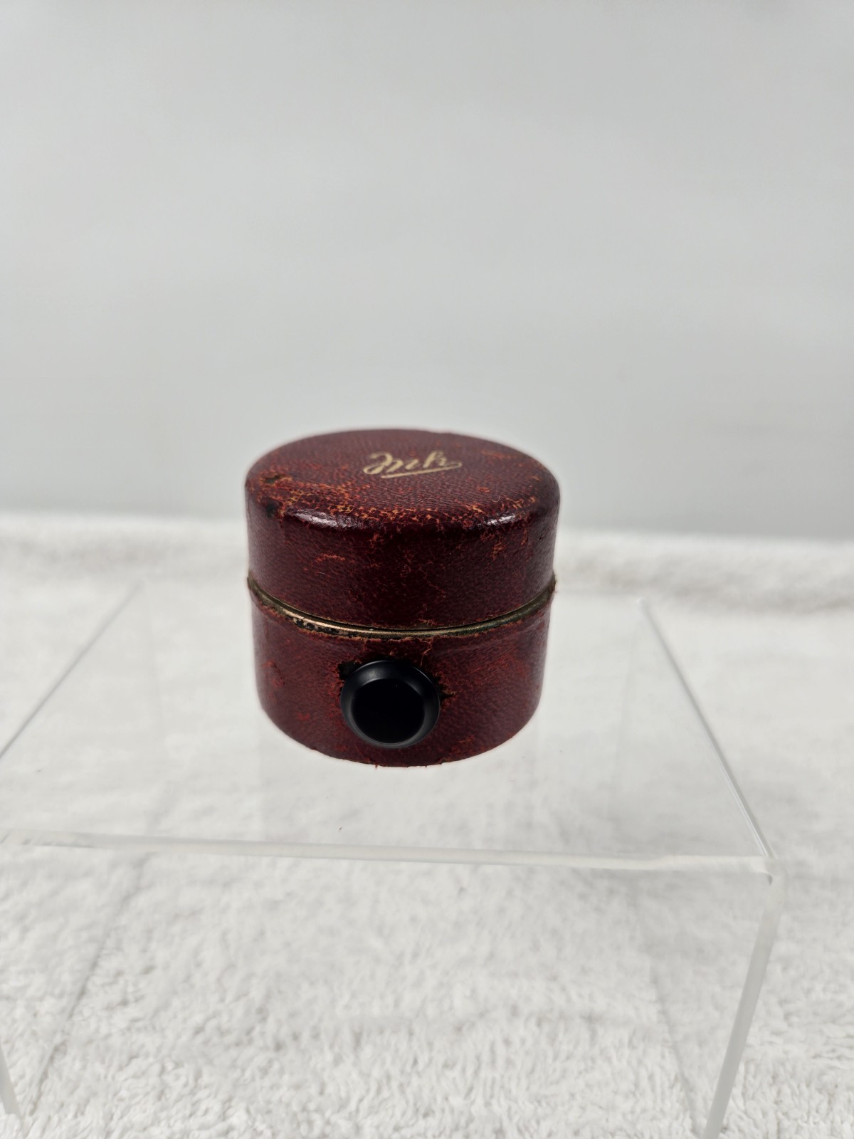 Vintage 1800's Traveling Inkwell  Brass & Leather Glass has Bubbles