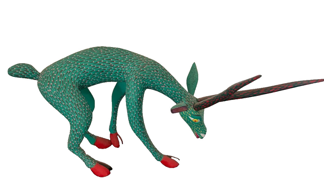 Large Oaxacan Alebrije Deer Antelope Wood Carving Mexican Folk Art Hand Painted Large Oaxacan Alebrije Deer Antelope Wood Carving Mexican Folk Art Hand Painted