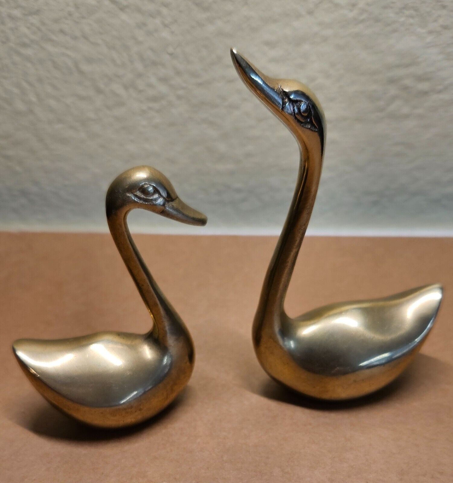 Two (2) Vintage Mid Century Modern Solid Brass Swan Figurines