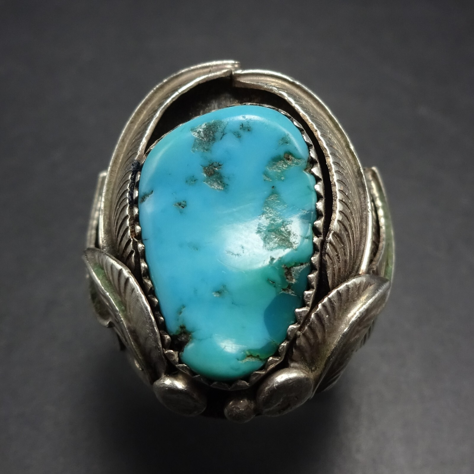 ROBUST Signed Vintage J.C. Navajo TURQUOISE Sterling Silver RING size 10